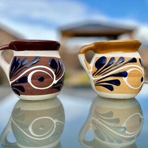 2 Jarrito de Barro Decorado /Decorated Mexican Clay Cup for Coffee Tea Hot Coco